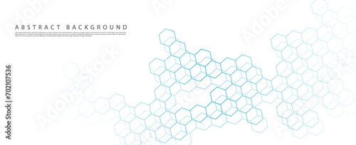Abstract white background with bright blue hexagon vector. Simple hexagon line overlay texture. Clean minimal style. with space for copying.