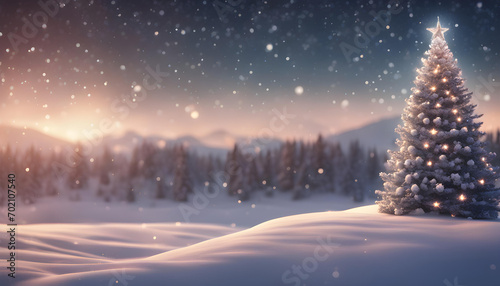 Fantastic Winter Landscape with Christmas Tree - 3D Rendering