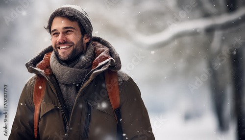 Portrait of a young man in winter clothes