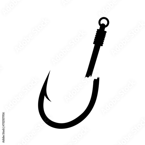 Broken fishing hook on white background. A simple hook that is not worth using. Fish trap in the sea. Vector silhouette