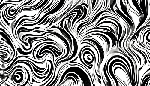 Wavy and Swirled Brush Strokes Vector Seamless Pattern - Bold Curved Lines and Squiggles Ornament