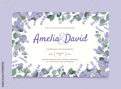 Purple Beautiful Lavender Flower Wedding Invitation Template