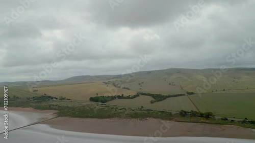 Aerial views of Lake Bumbunga (Lochiel's Pink Lake) in the Clare Valley of South Australia photo