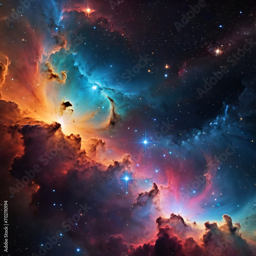 Colorful space galaxy cloud nebula. Stary night cosmos. Universe science astronomy. Supernova dark background wallpaper © Nuwan Buddhika