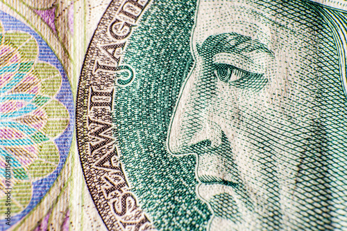 Polish King Władysław Jagiełło on 100 pln money banknote macro shot close-up photo