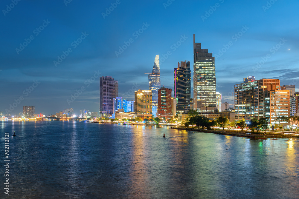 Ho Chi Minh City skyline, Vietnam. Night view of skyscrapers