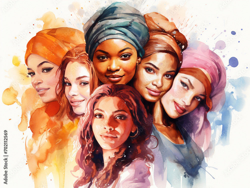 Portrait of a group of Women in watercolor effect - ai generative