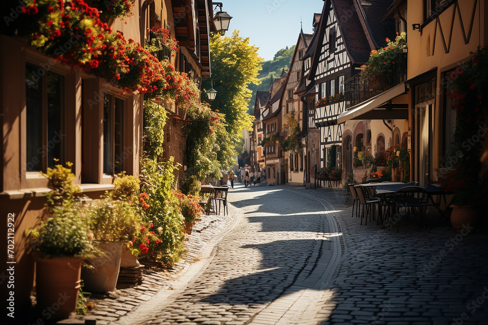 Obraz na płótnie Generative AI - An old traditional street in rural Germany w salonie