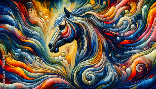 Abstract oil painting of a horse  enhancing the fusion of impressionism and modern surrealism for wall decor