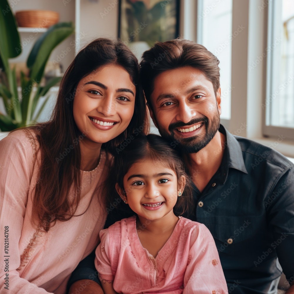 A Happy Family Portrait - Parents and Daughter Smiling for the Camera. A fictional character created by Generative AI. A Happy Family Portrait - Parents and Daughter Smiling for the Camera. A fictional character created by Generative AI.