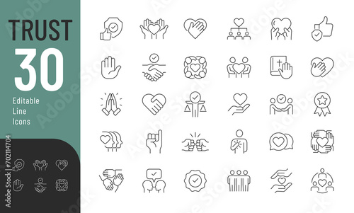 Trust Line Editable Icons set. Vector illustration in modern thin line style of honesty related icons: confidence, trustworthy, friends, truth, faith, sincerity. Isolated on white
