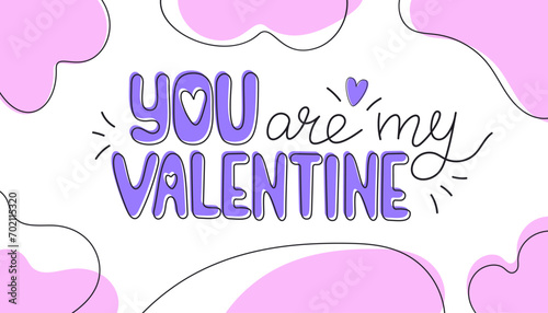 Valentines Day greeting card with background. Hand drawn text lettering. Vector illustration. 