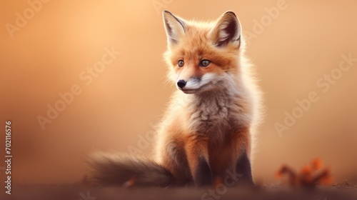 Red fox on a brown background with a place for your text. Generative AI © AlexandraRooss