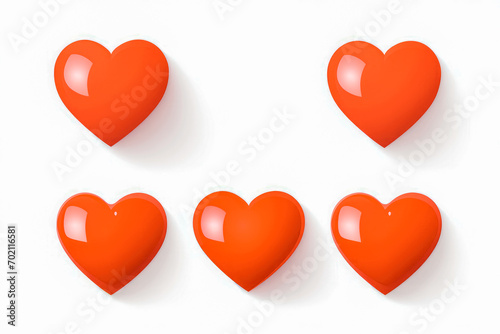 Red heart icons set of 4, on white background. Love and valentines day concept.