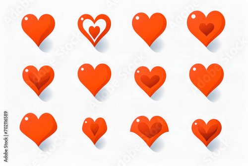 Red heart icons set vector in white background. Valentines day and love concept