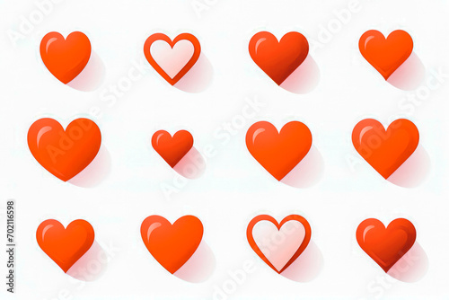 Red heart icons set vector in white background. Valentines day and love concept