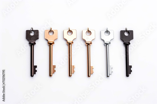 A set of colored keys isolated on a white background