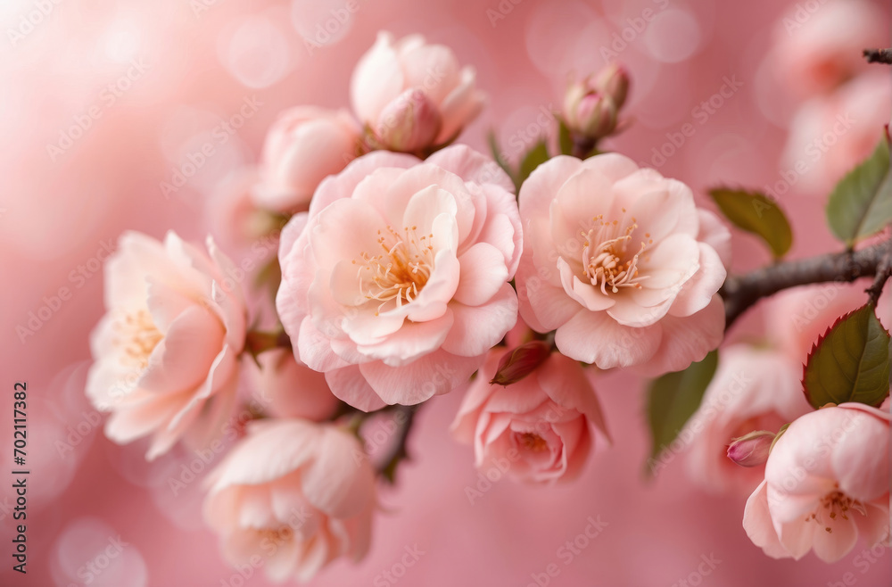 pink cherry blossom in spring with soft pink background and copy space