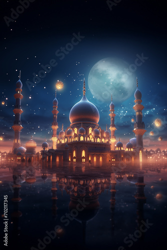 illustration of amazing muslim mosque at the fantasy night. Ramadan concept. © Анастасия Бутко