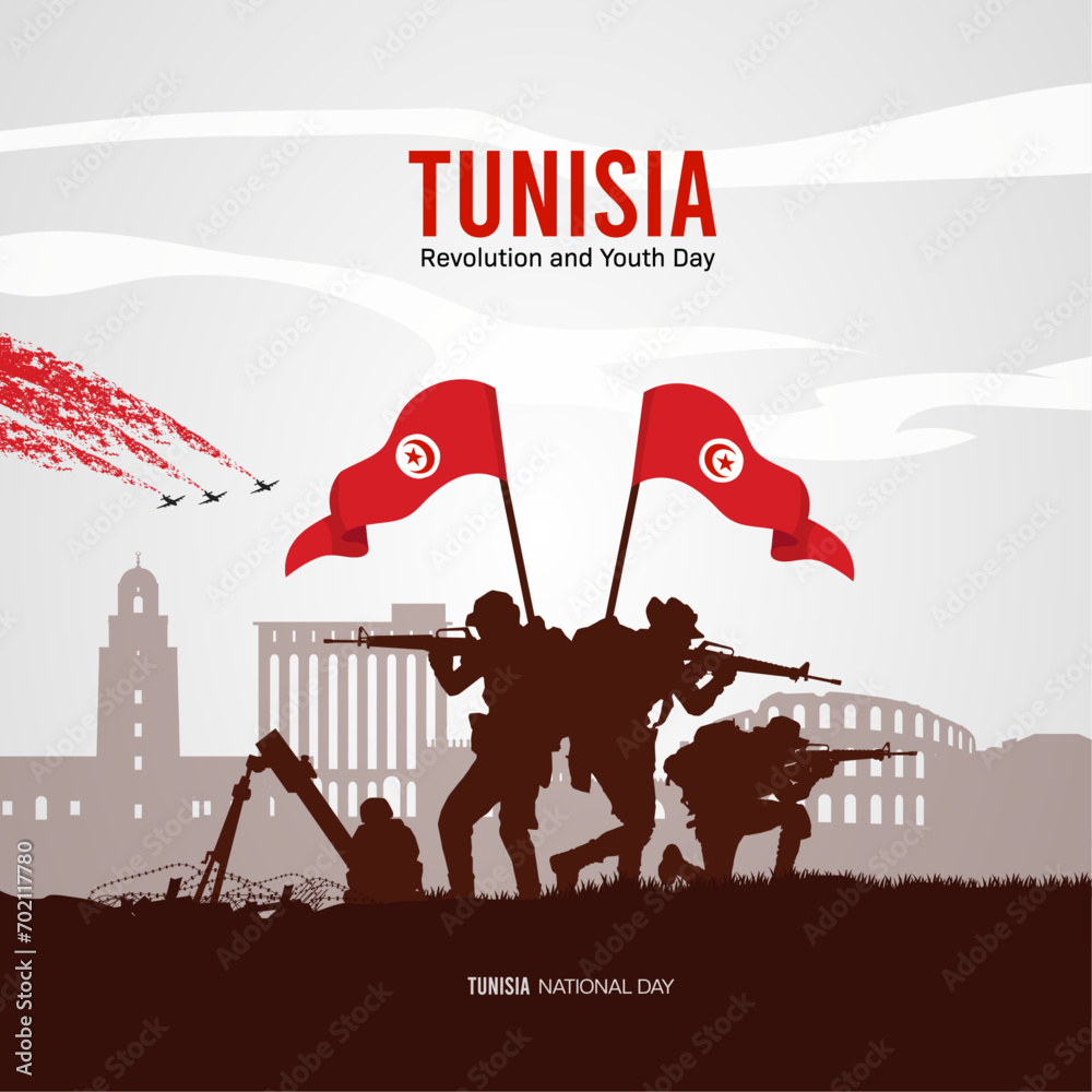 happy tunisia independence day - obrazy, fototapety, plakaty 