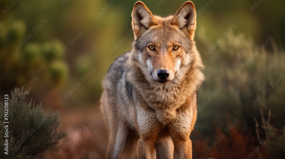 Portrait of a wild wolf in the Arizona desert, USA. Generative AI