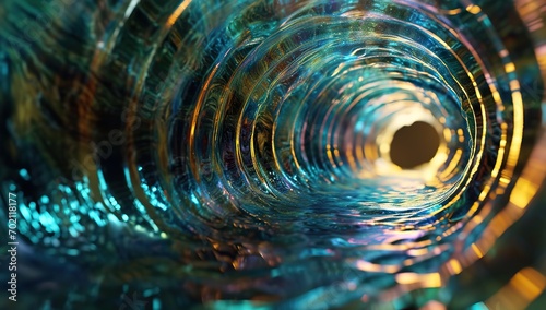 A colorful swirling tunnel with blue and gold gradients.