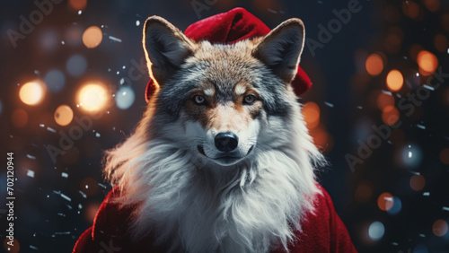 Arctic Howler: Festive Wolf Amidst Snowflakes