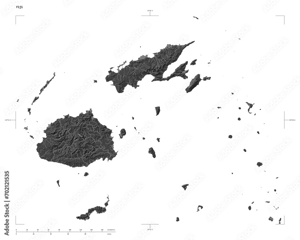Fiji shape isolated on white. Bilevel elevation map