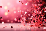 Pink festive confetti. Banner or background with copy space