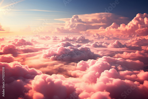 Pink curly clouds in the sky