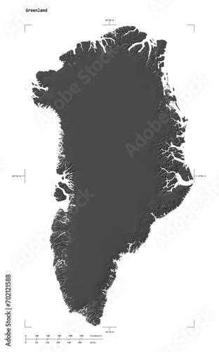 Greenland shape isolated on white. Bilevel elevation map