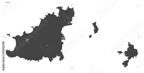 Guernsey shape isolated on white. Bilevel elevation map photo