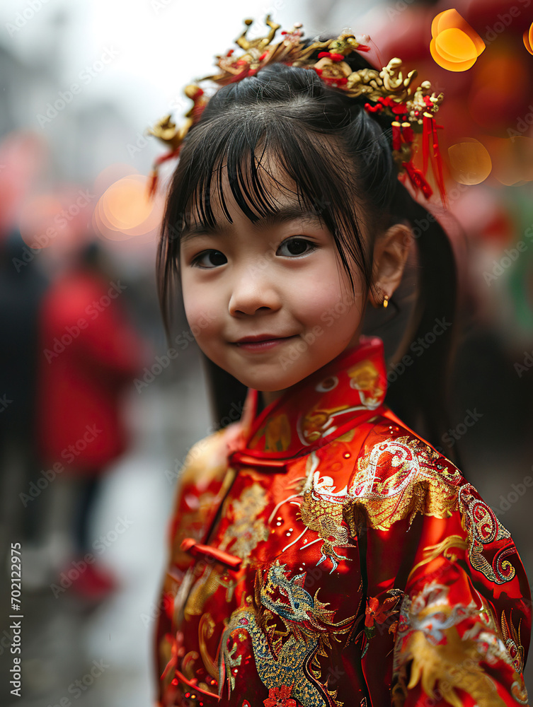 beautiful chinese girl in traditional clothes chinese new year celebration, Generative AI