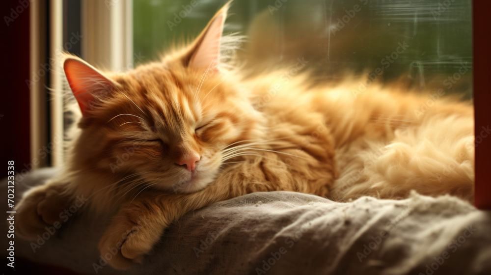 Fluffy red cat sleeps