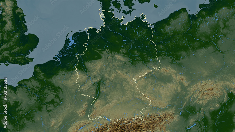 Germany outlined. Physical elevation map - obrazy, fototapety, plakaty 