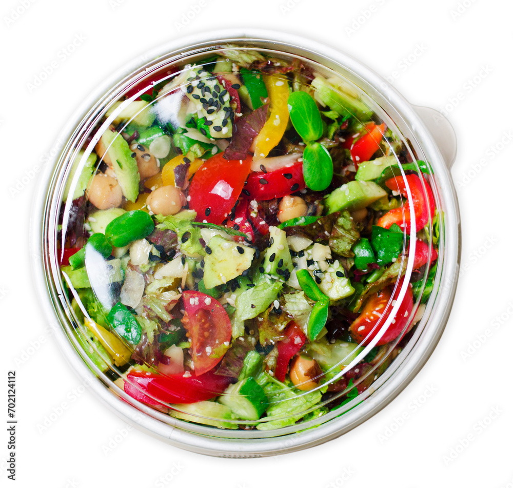 Healthy Vegetarian Salad, Take Away Food Concept, Salad in Food Container, Delicious Vegan Meal on White Background