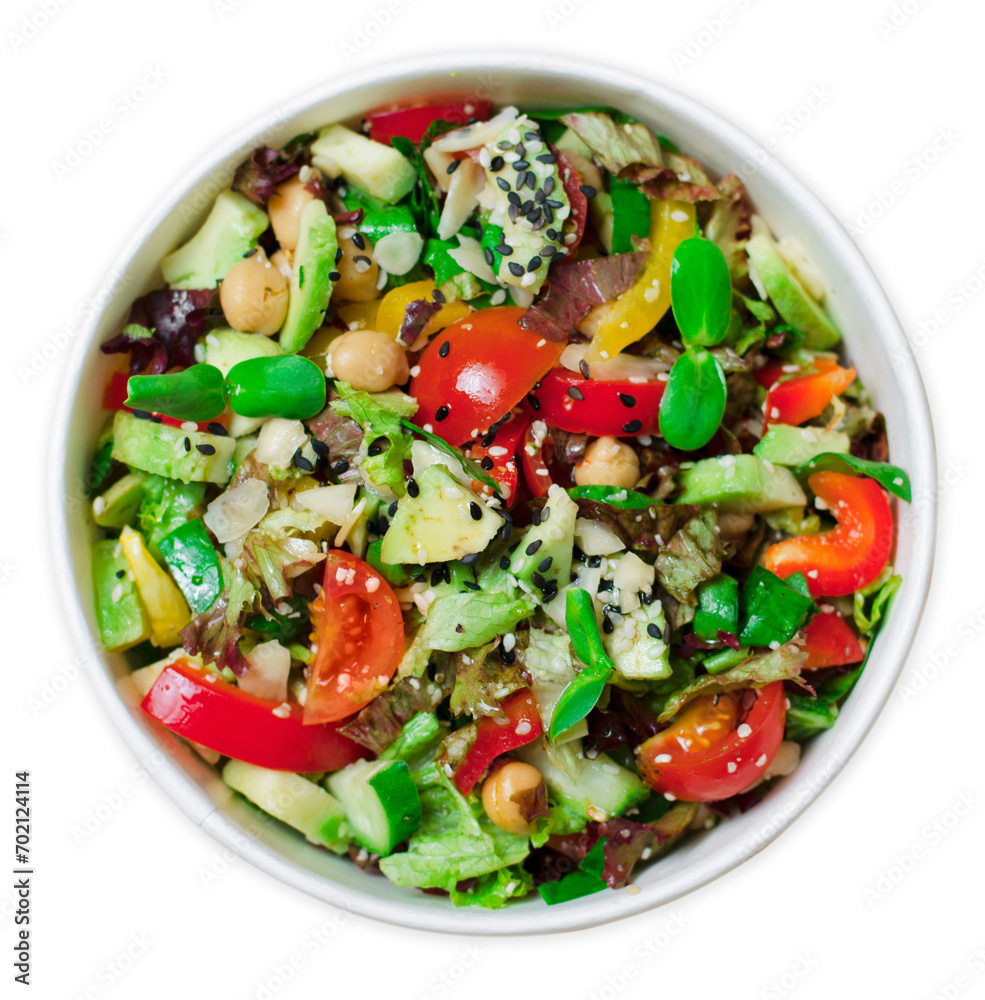 Healthy Vegetarian Salad, Take Away Food Concept, Salad in Food Container, Delicious Vegan Meal on White Background