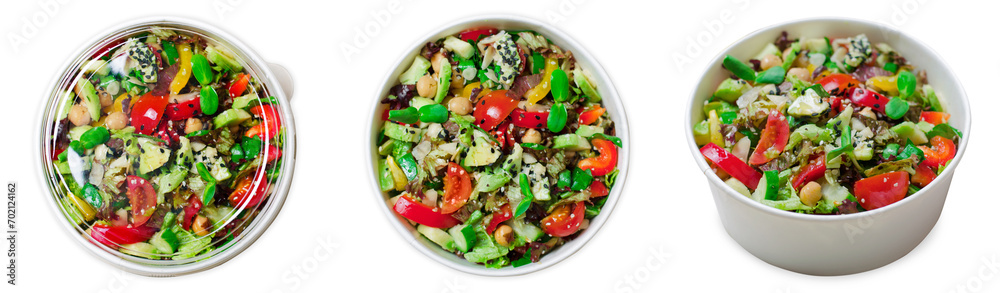 Healthy Vegetarian Salad, Take Away Food Concept, Salad in Food Container, Delicious Vegan Meal on White Background Healthy Vegetarian Salad, Take Away Food Concept, Salad in Food Container, Delicious Vegan Meal on White Background
