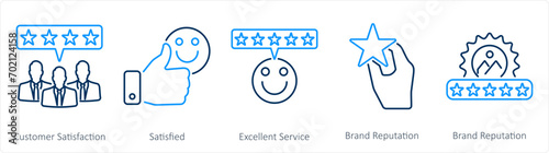 A set of 5 customer service icons as customer satisfaction, satisfied, excellent service