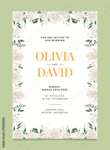 Cream Gardenia Flower Wedding Invitation Template