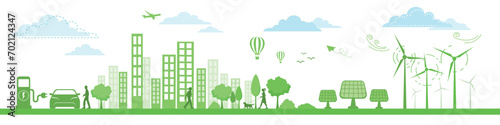 Renewable and Eco Friendly Energy Concept Vector Banner. Vector Flat design elements for Clean Environment  Technological sustainable energy and Alternative Energy concept  Vector Design illustration.