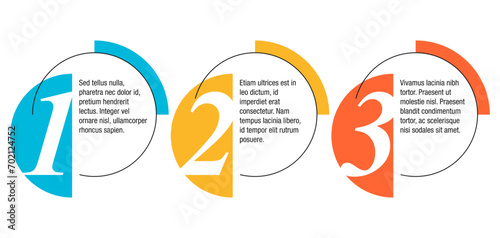 Circular infographic template, 3 horizontal steps