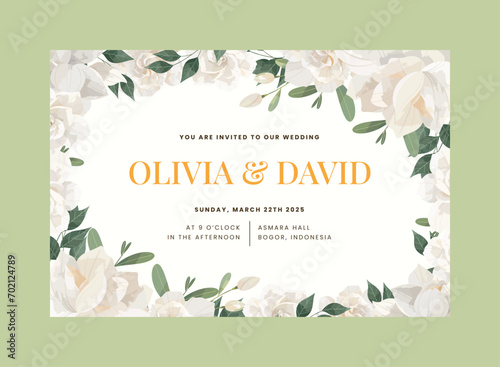 Cream Gardenia Flower Wedding Invitation Template