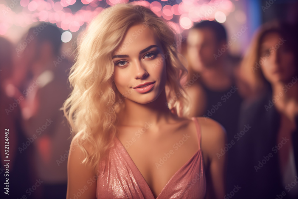 Attractive young beautiful blonde woman at a party