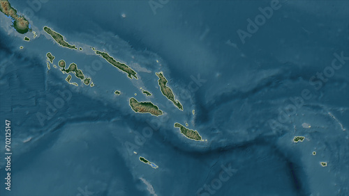 Bilde på lerret Solomon Islands outlined. Physical elevation map