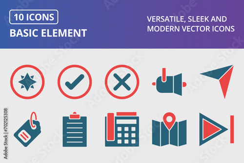 Basic Element Glyph Two Color Icons Set