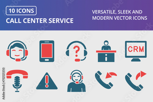 Call Center Service Glyph Two Color Icons Set