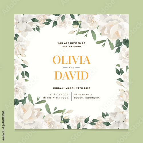 Cream Gardenia Flower Wedding Invitation Template