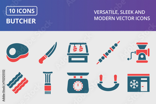 Butcher Glyph Two Color Icons Set