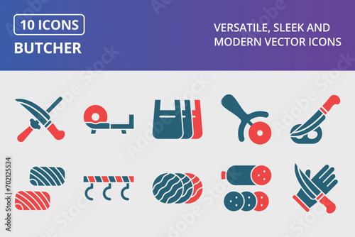 Butcher Glyph Two Color Icons Set